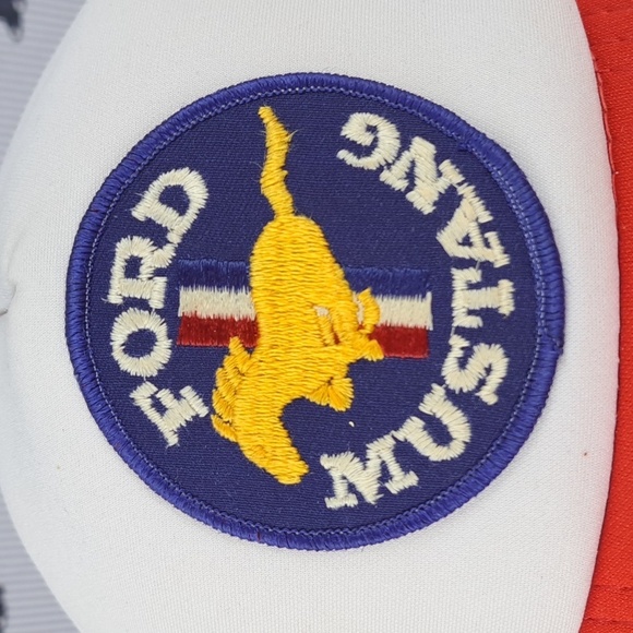 Vintage 80s Ford Mustang patched red & white mesh foam panel trucker hat cap - Picture 6 of 8